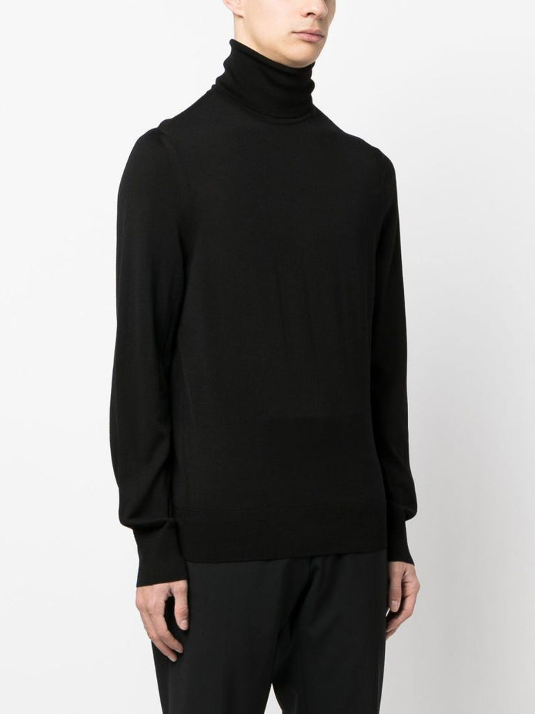 Black Roll Neck Wool Sweater