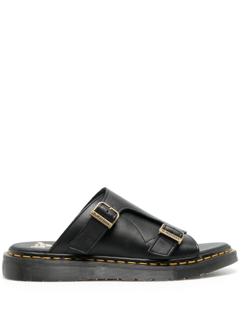 Black Leather Slip-on Sandals