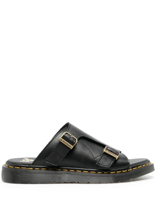 Black Leather Slip-on Sandals