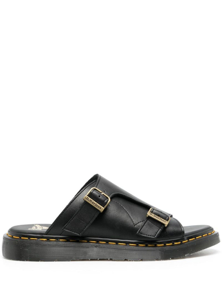 Black Leather Slip-on Sandals