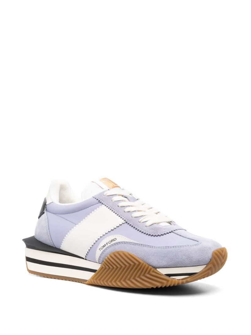 Purple Panelled Leather Sneakers