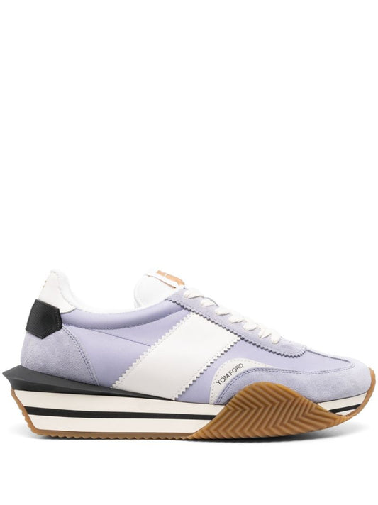 Purple Panelled Leather Sneakers
