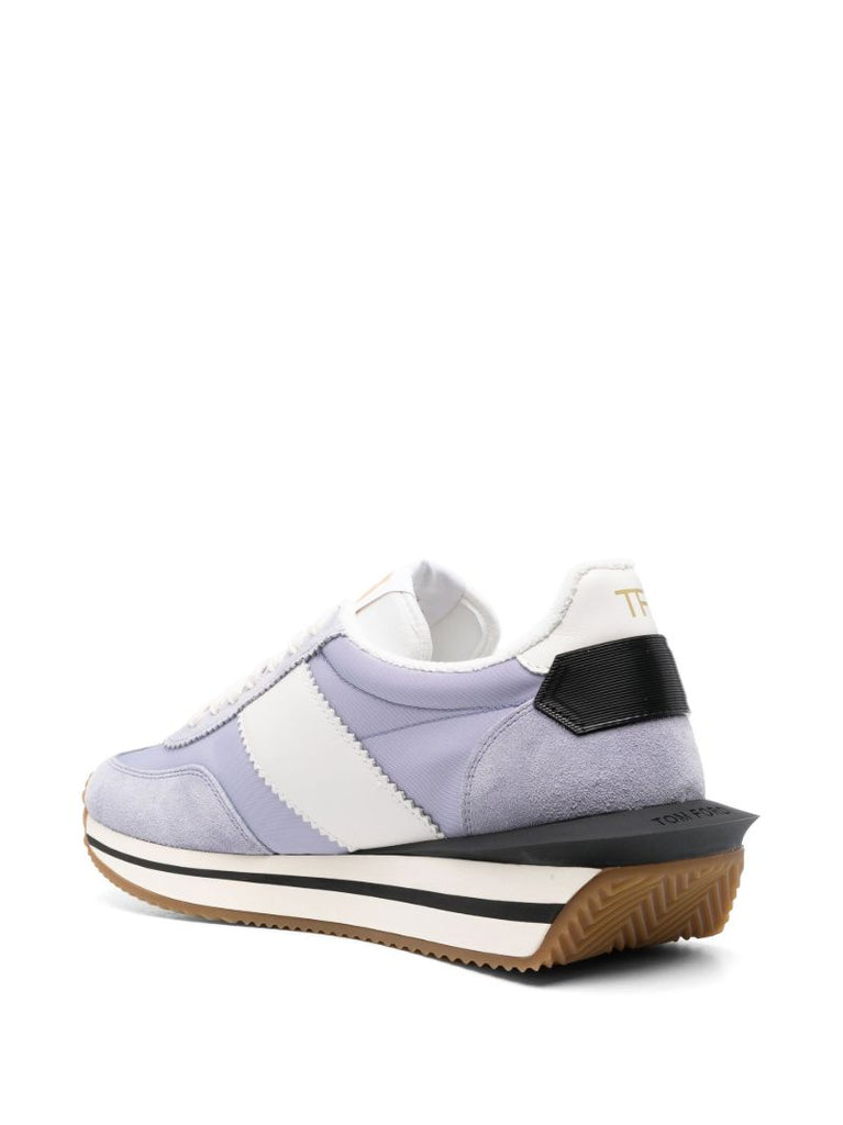 Purple Panelled Leather Sneakers