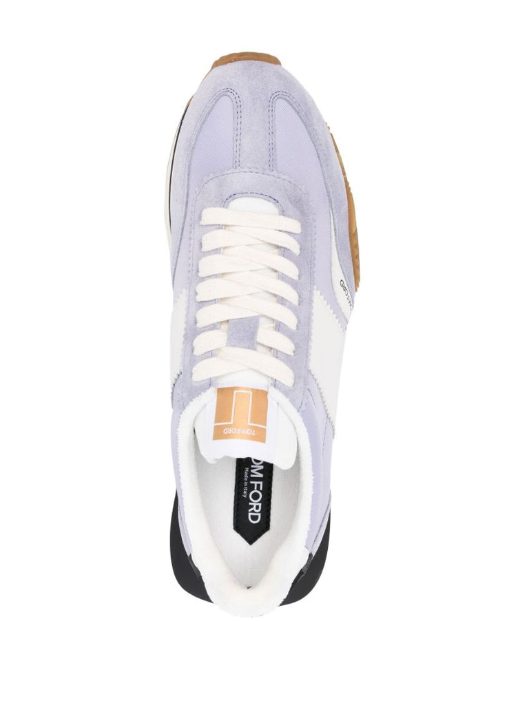 Purple Panelled Leather Sneakers