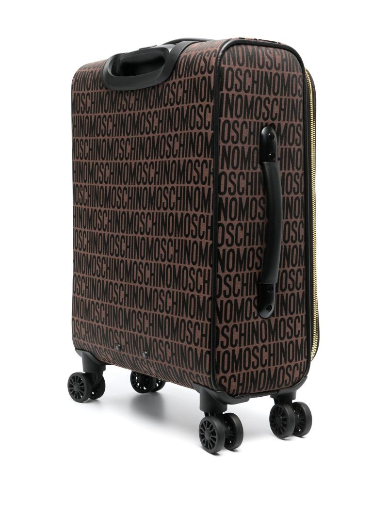 Brown Monogram Print Leather Suitcase
