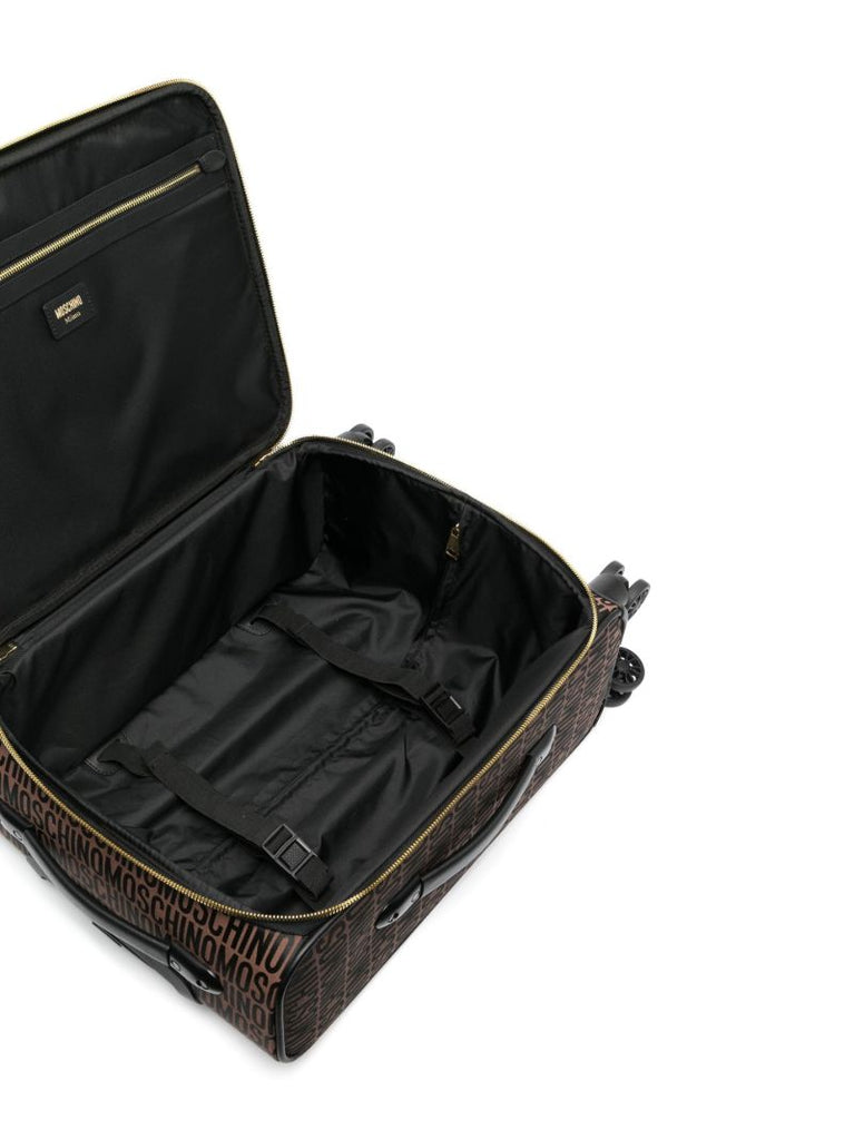 Brown Monogram Print Leather Suitcase