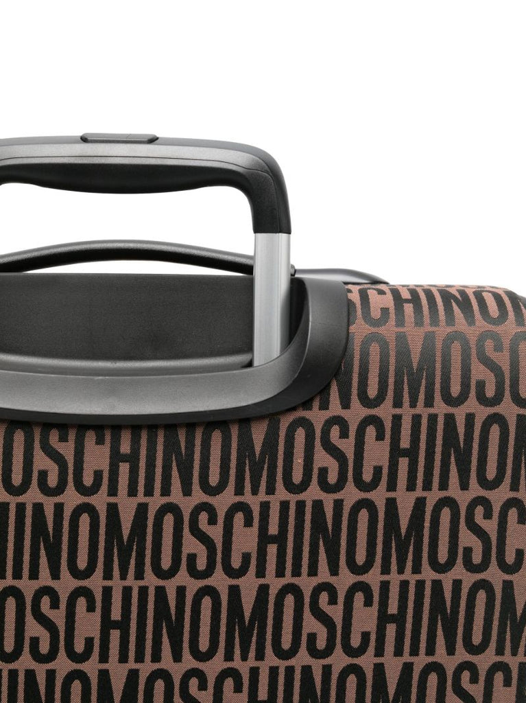 Brown Monogram Print Leather Suitcase