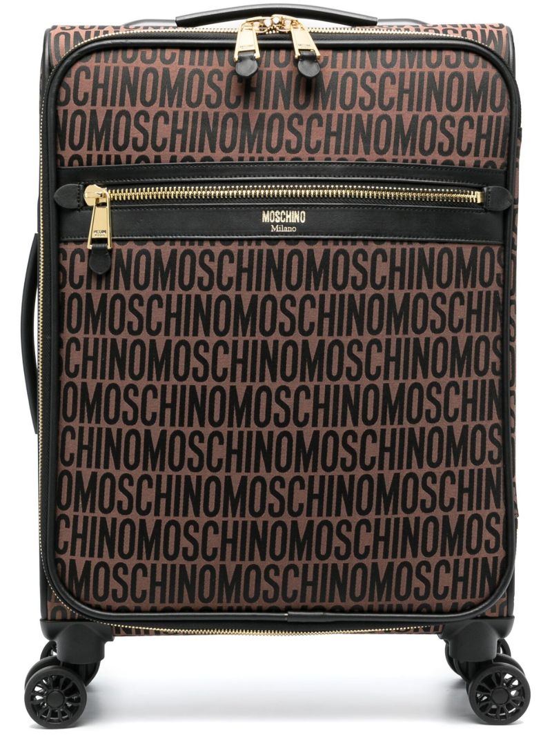 Brown Monogram Print Leather Suitcase
