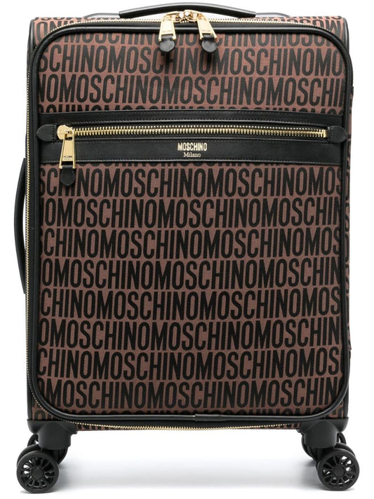 Brown Monogram Print Leather Suitcase