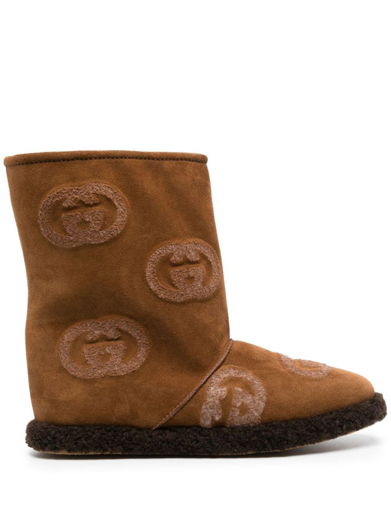 Brown Interlocking G Suede Boots