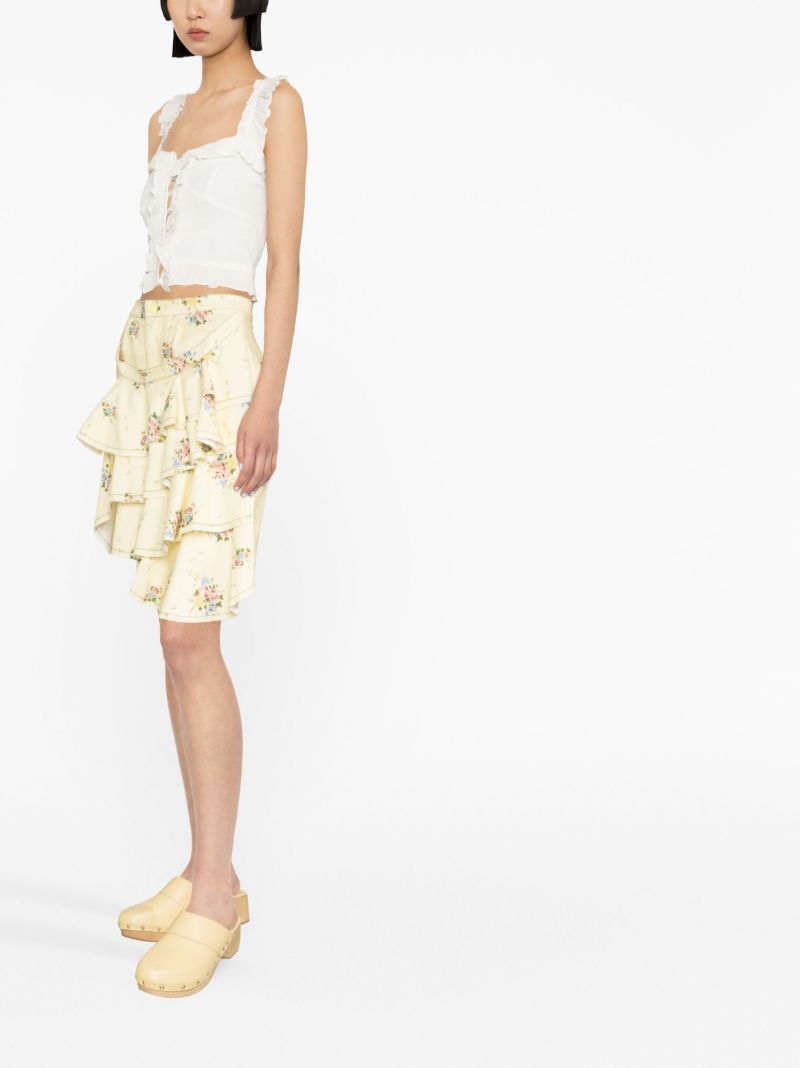Yellow Floral Print Denim Skirt