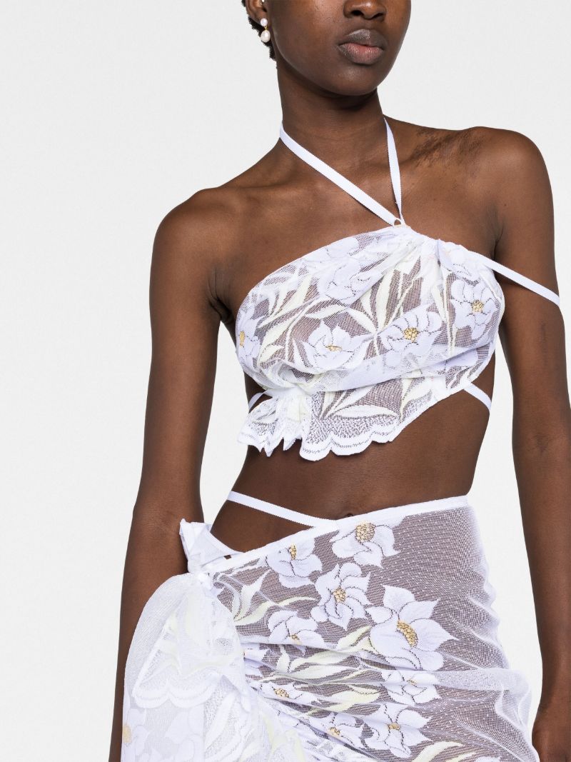 White Floral Embroidered Halterneck Top