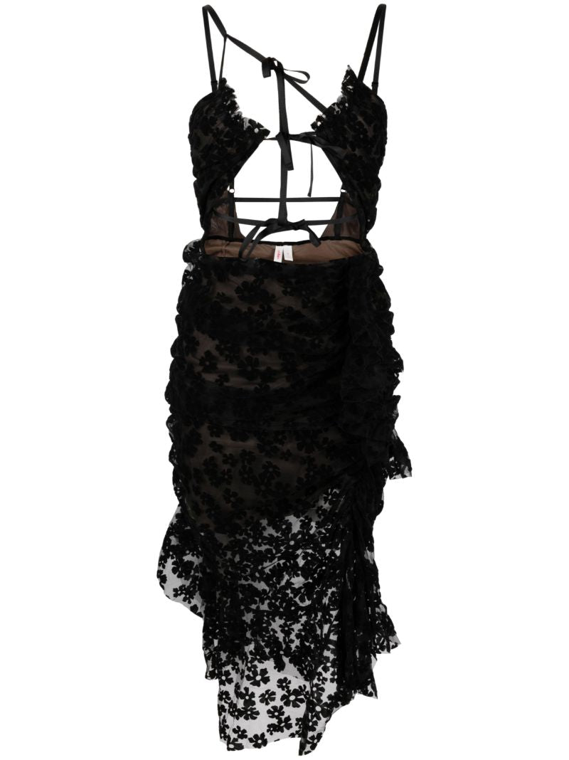 Black Floral Flocked Midi Dress