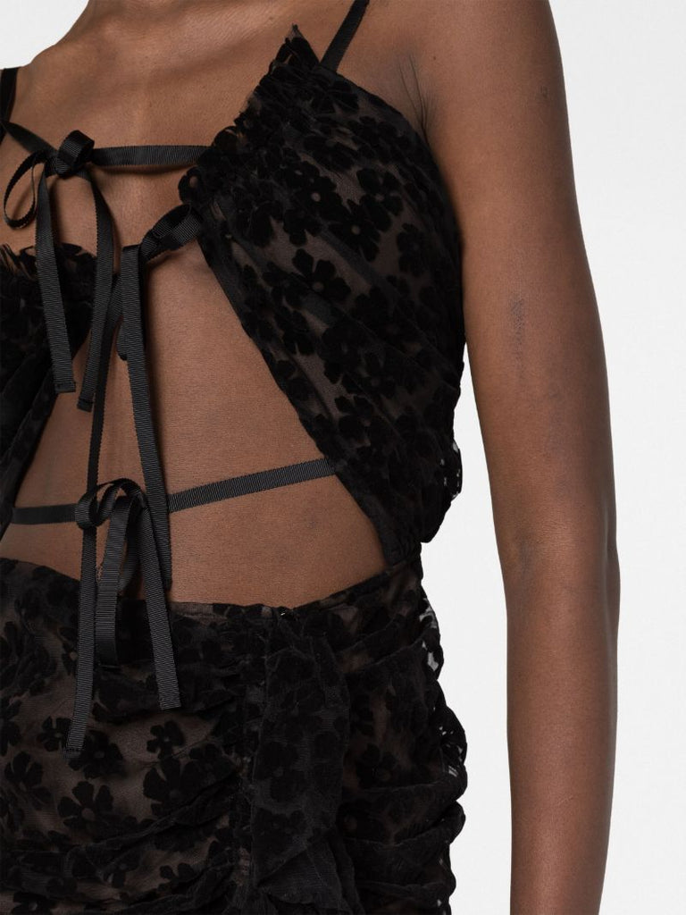 Black Floral Flocked Midi Dress