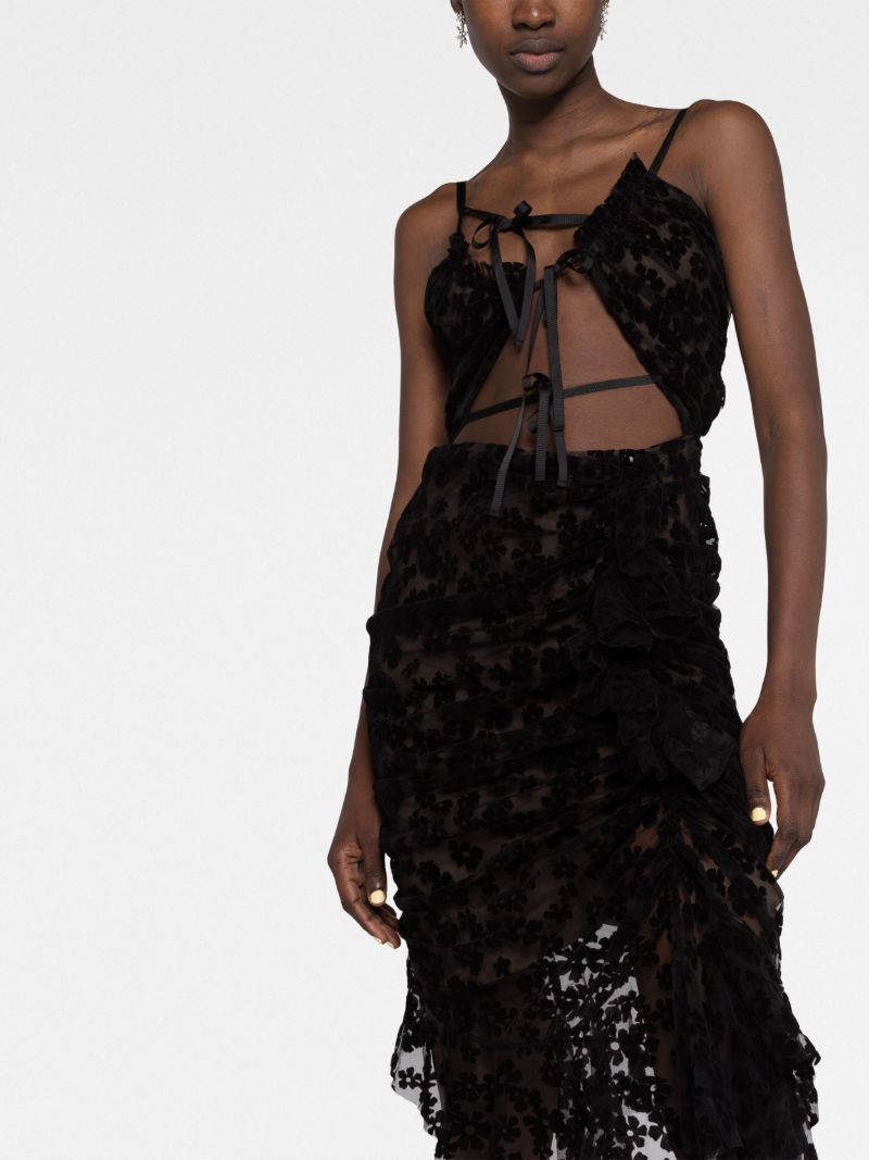 Black Floral Flocked Midi Dress