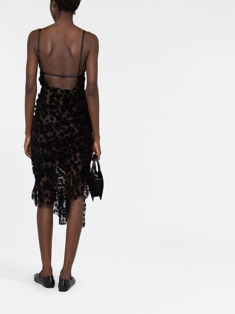 Black Floral Flocked Midi Dress
