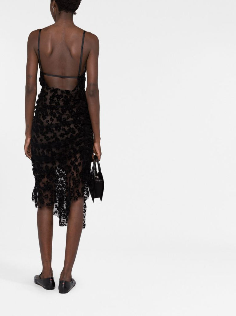Black Floral Flocked Midi Dress