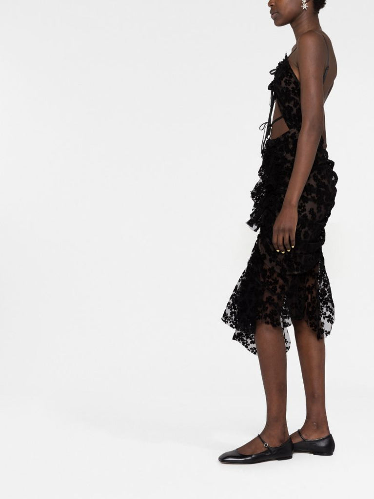 Black Floral Flocked Midi Dress