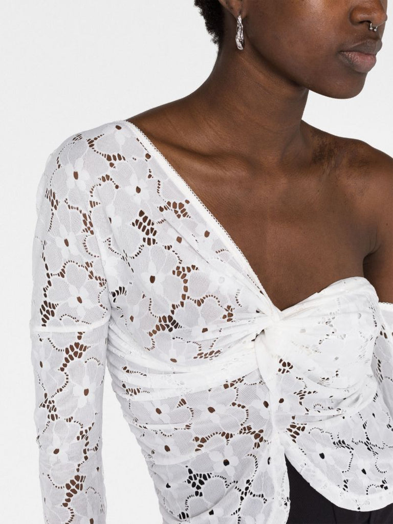 White Floral Asymmetric Lace Top
