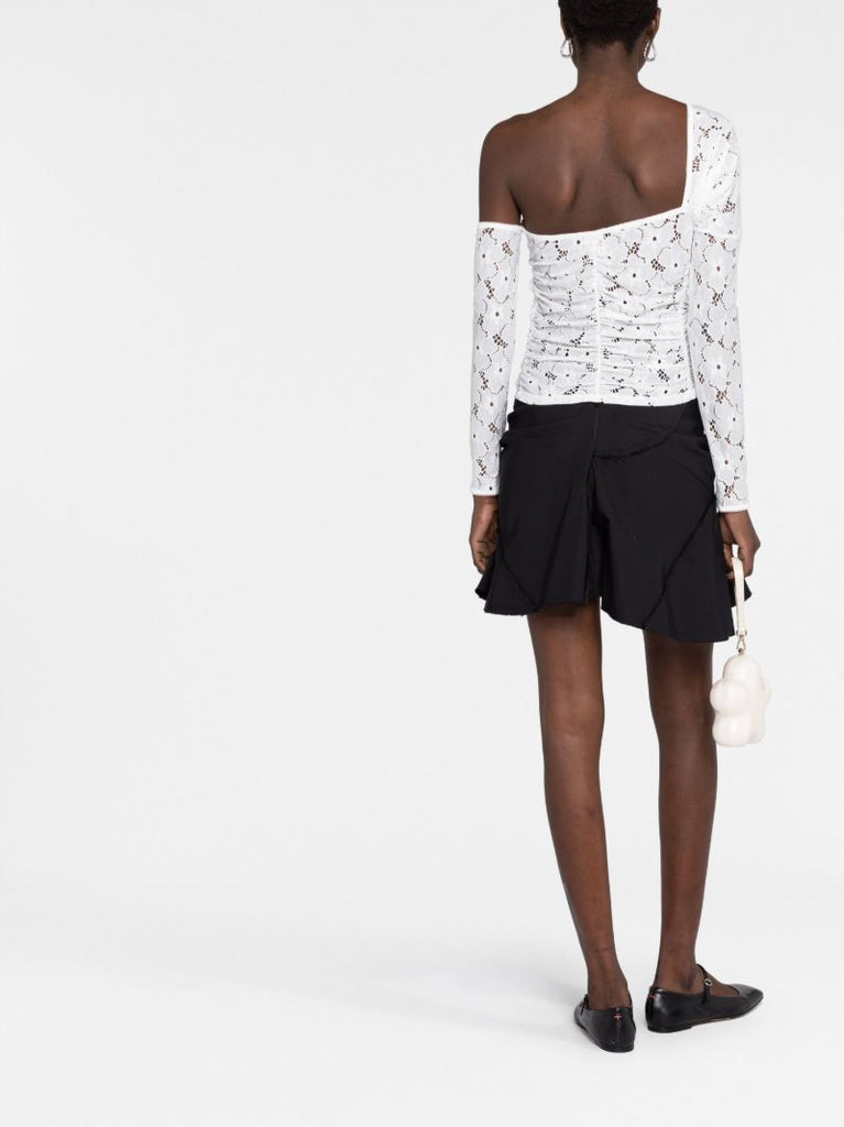 White Floral Asymmetric Lace Top
