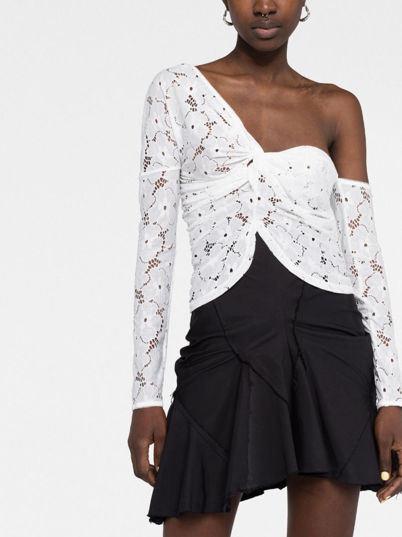 White Floral Asymmetric Lace Top