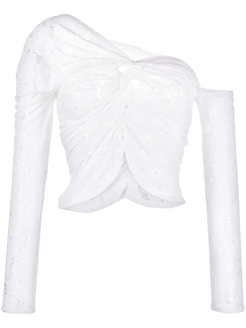 White Floral Asymmetric Lace Top