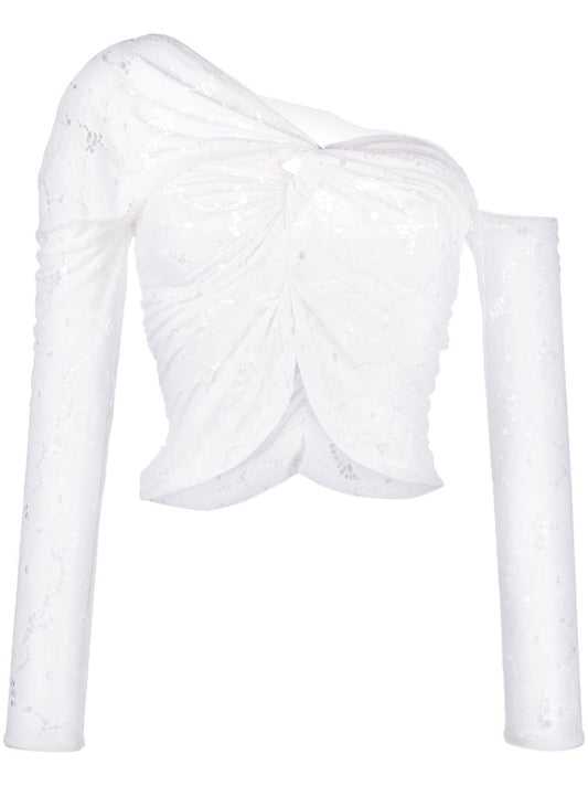 White Floral Asymmetric Lace Top