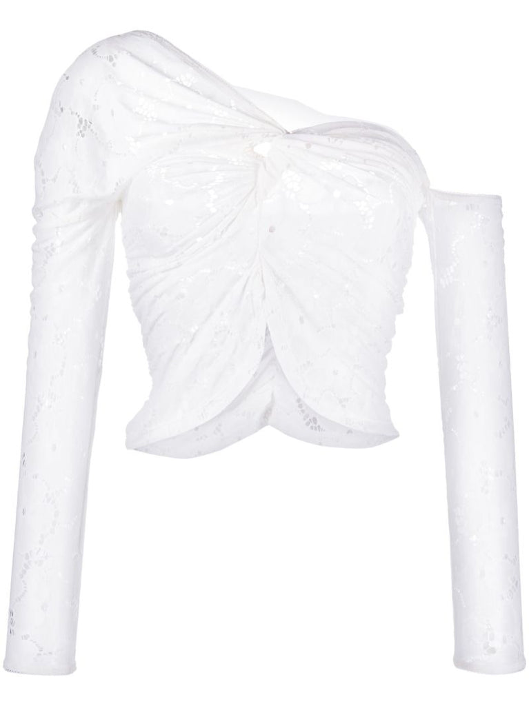 White Floral Asymmetric Lace Top