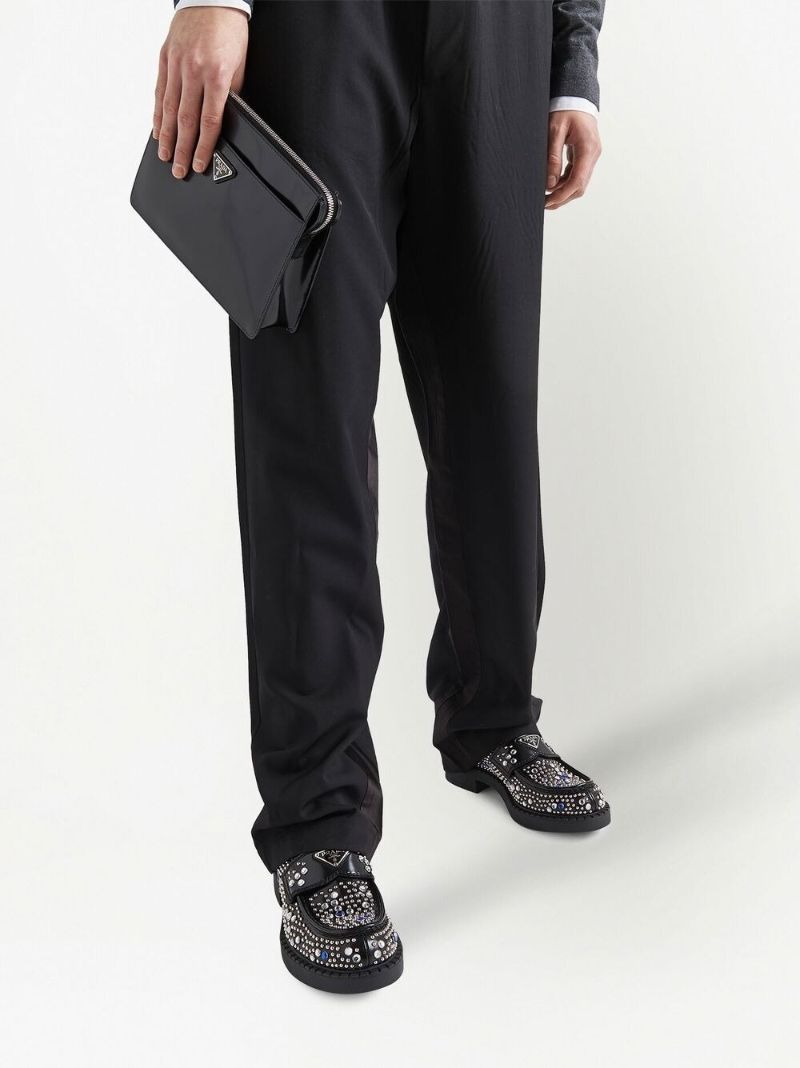 Black Crystal-embellished Leather Loafers