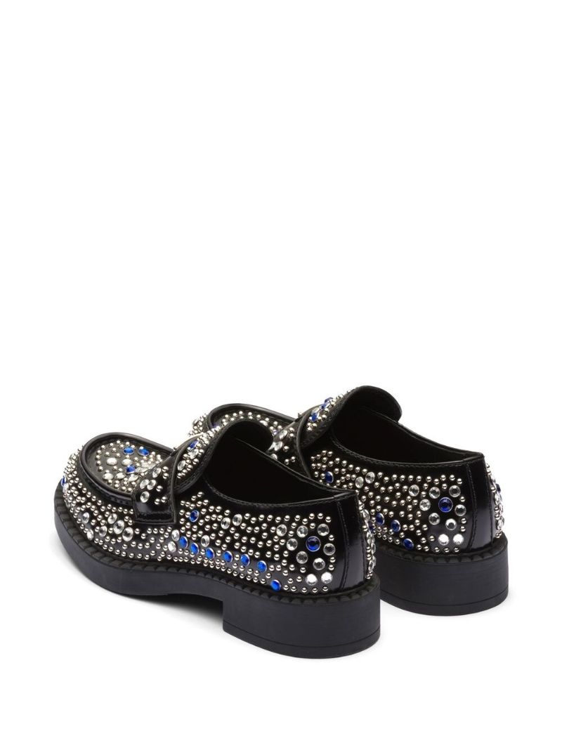 Black Crystal-embellished Leather Loafers