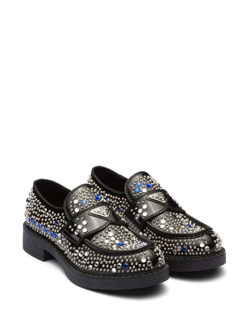 Black Crystal-embellished Leather Loafers