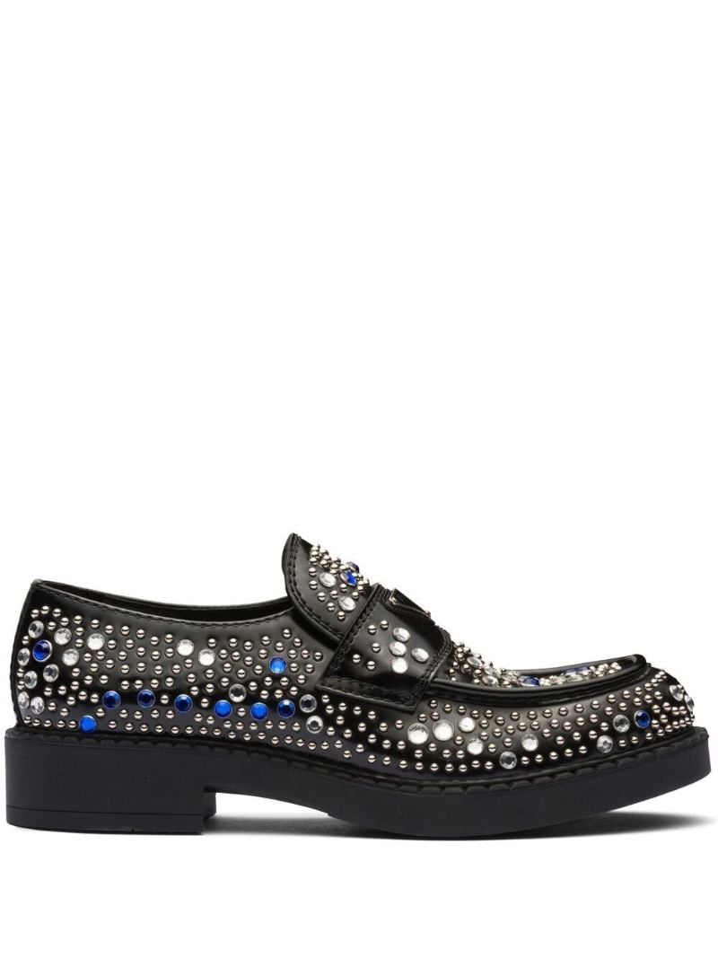 Black Crystal-embellished Leather Loafers