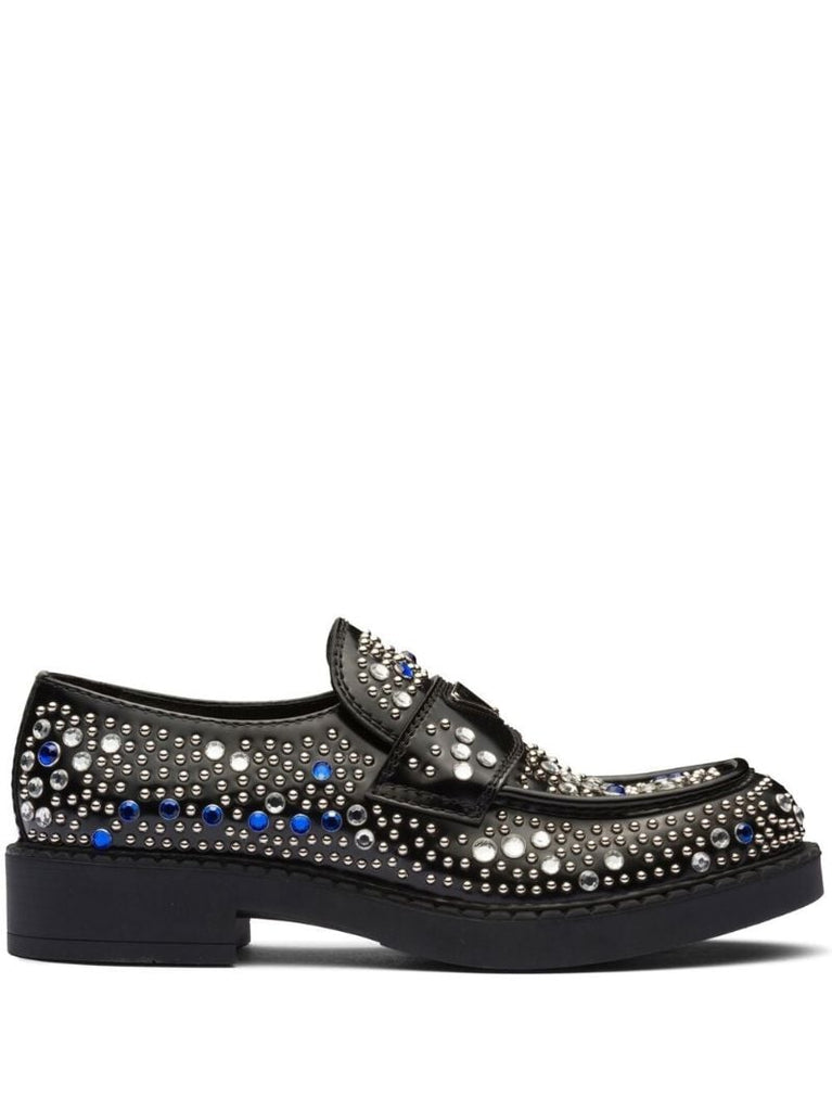Black Crystal-embellished Leather Loafers