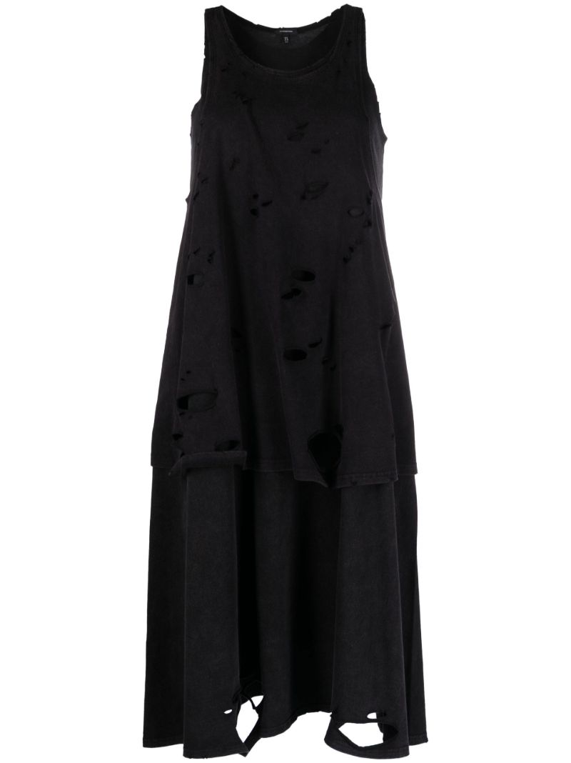 Black Distressed Layered Midi Dress