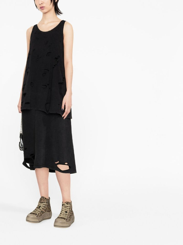 Black Distressed Layered Midi Dress