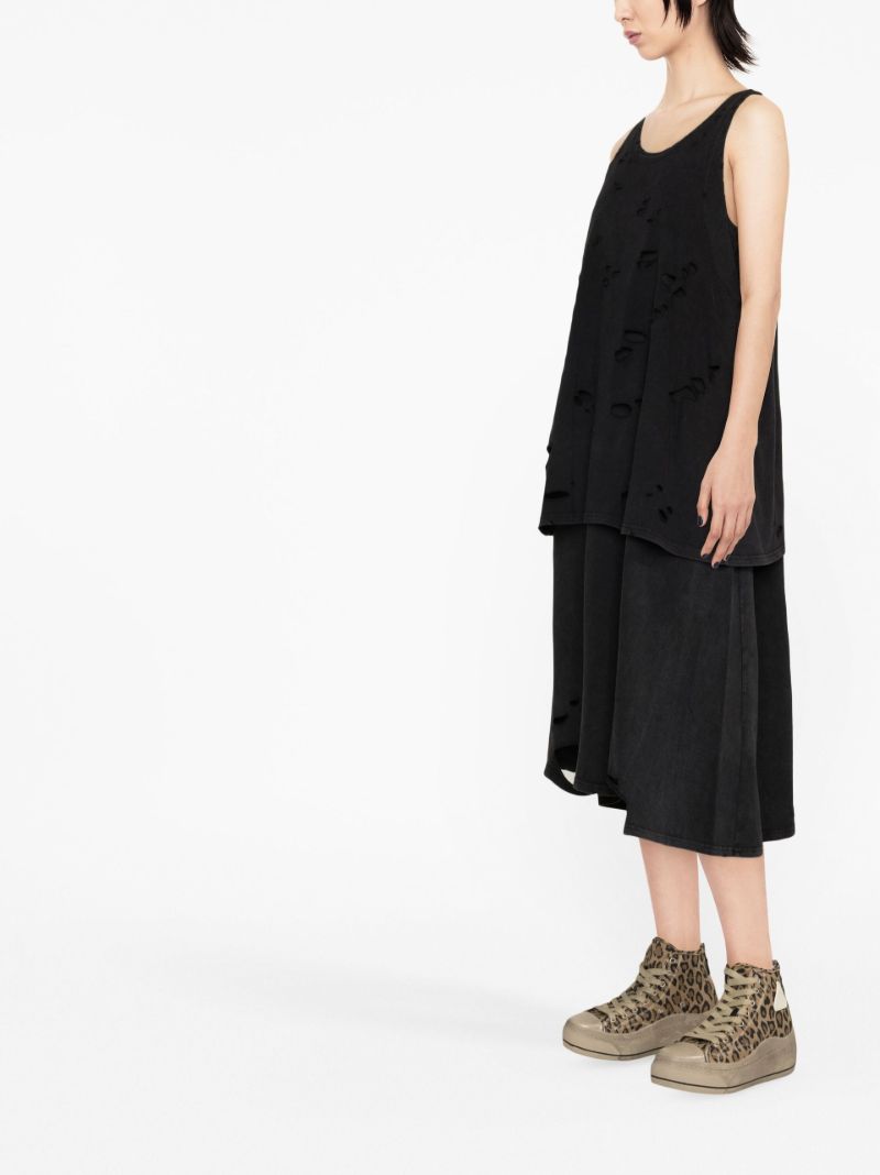 Black Distressed Layered Midi Dress