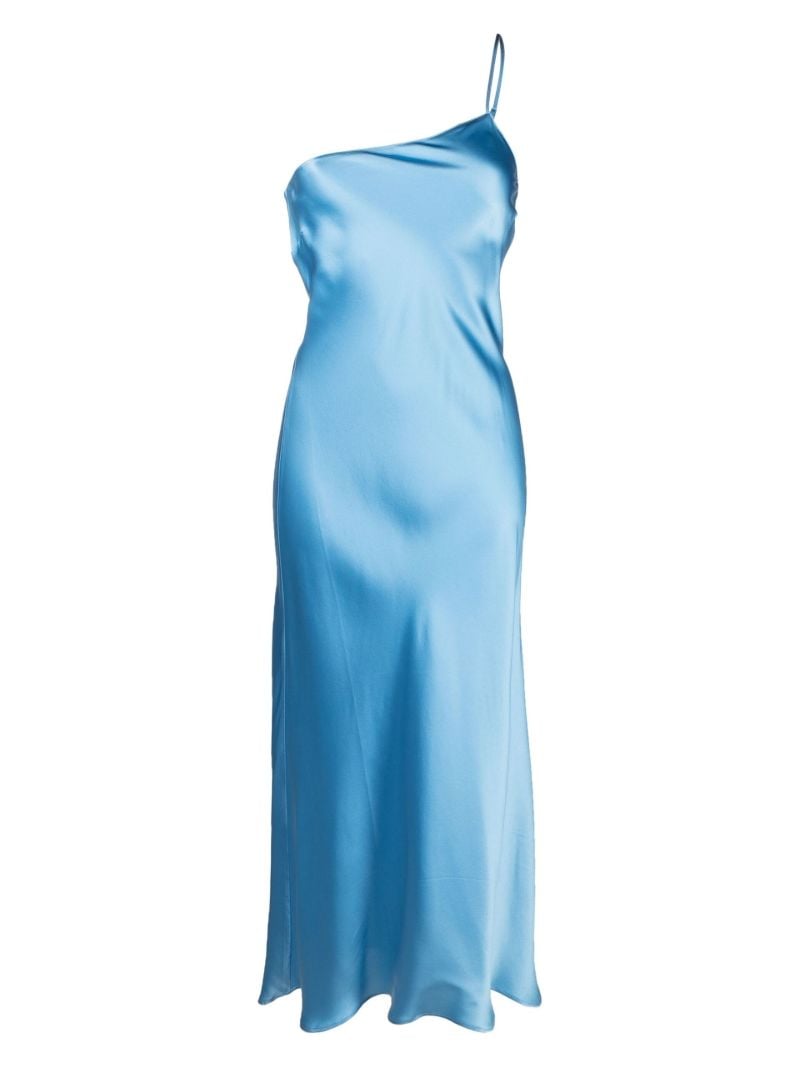 Blue Asymmetric Silk Slip Maxi Dress