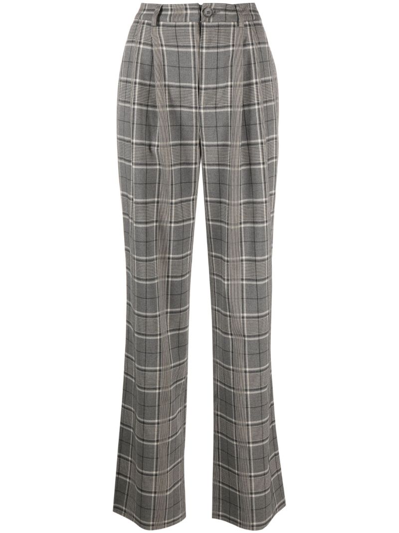 Grey Plaid Straight-leg Trousers