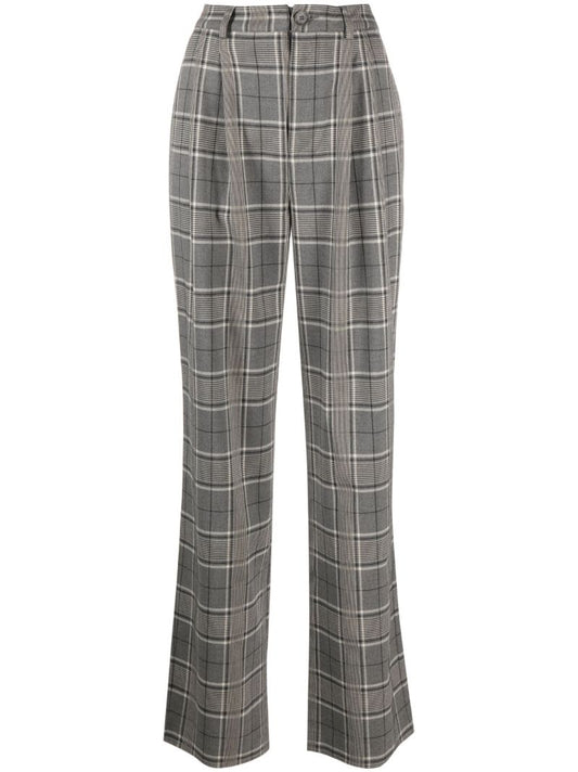 Grey Plaid Straight-leg Trousers