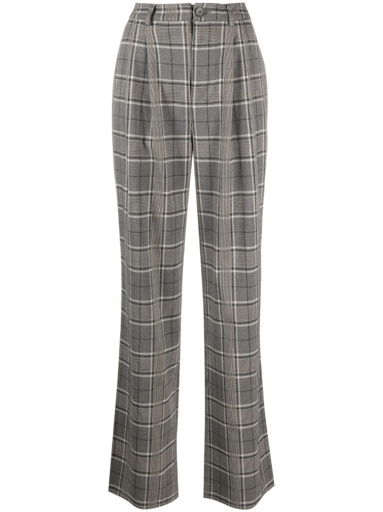 Grey Plaid Straight-leg Trousers