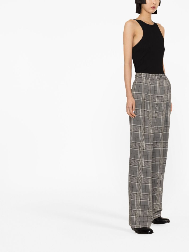Grey Plaid Straight-leg Trousers