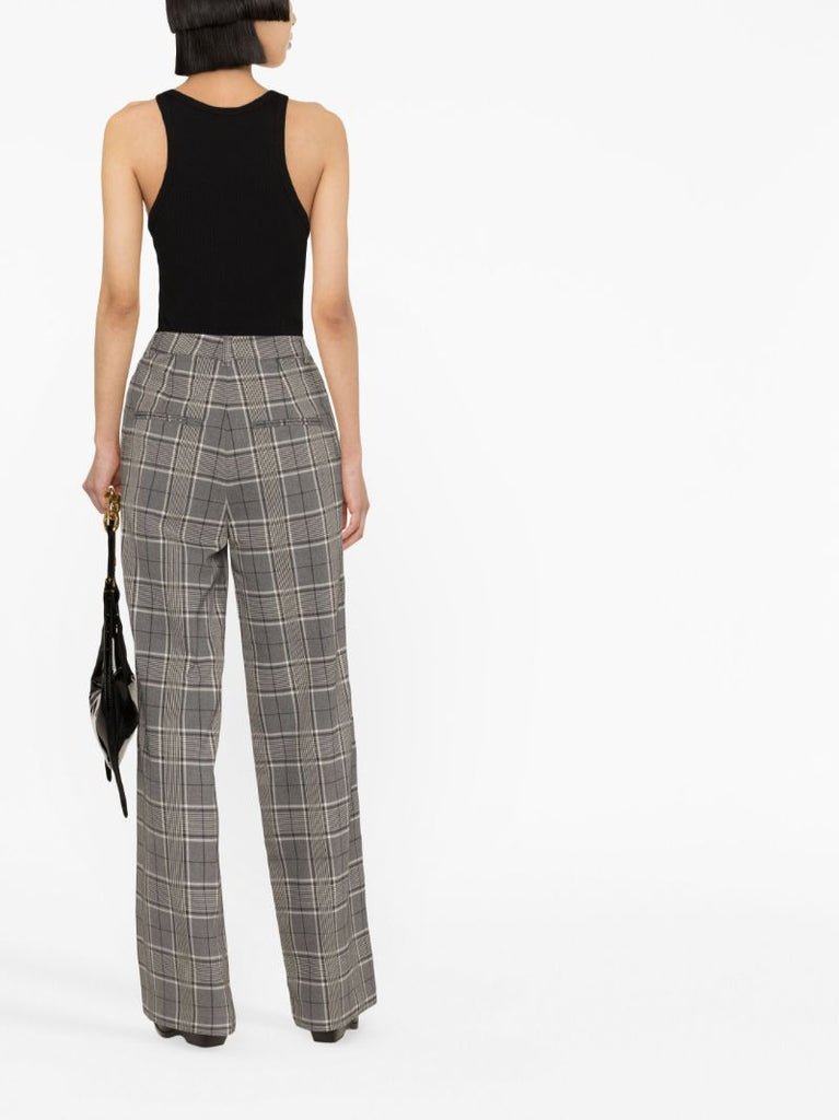Grey Plaid Straight-leg Trousers
