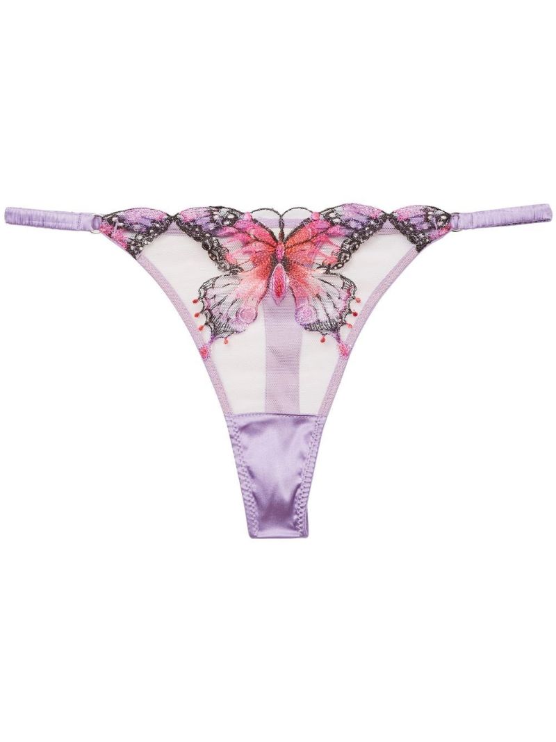 Purple Butterfly Embroidered Thong