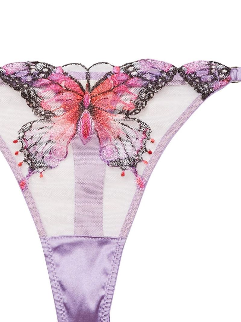 Purple Butterfly Embroidered Thong