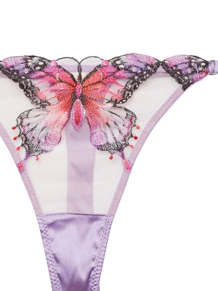 Purple Butterfly Embroidered Thong