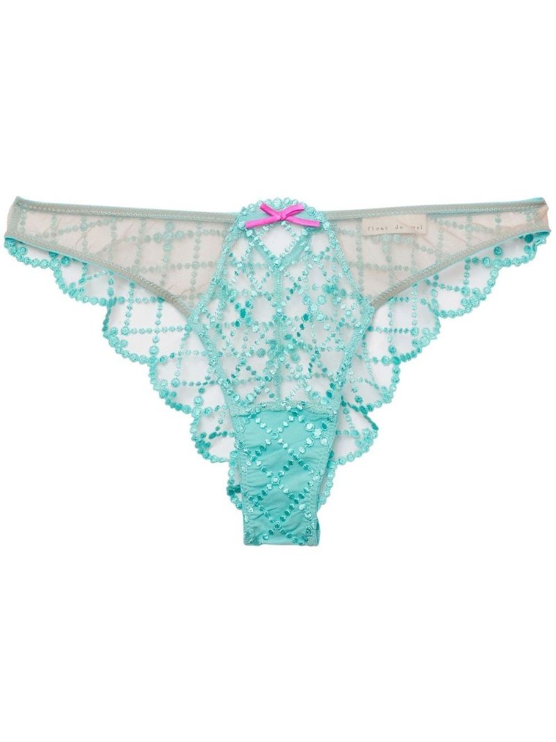 Jade Blue Dotty Grid Cheeky Stretch Silk Briefs