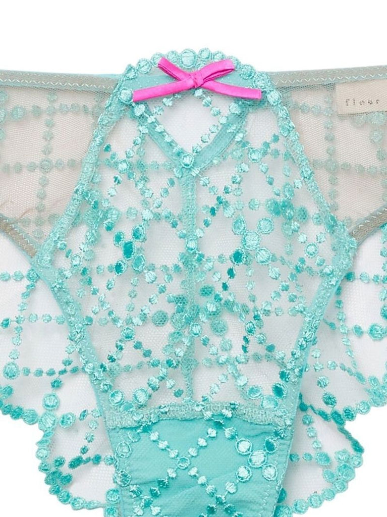 Jade Blue Dotty Grid Cheeky Stretch Silk Briefs