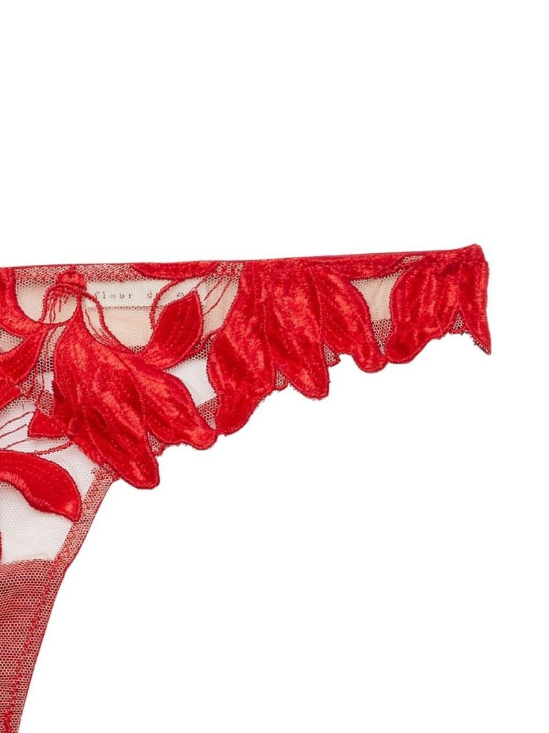 Red Lily Embroidered Thong