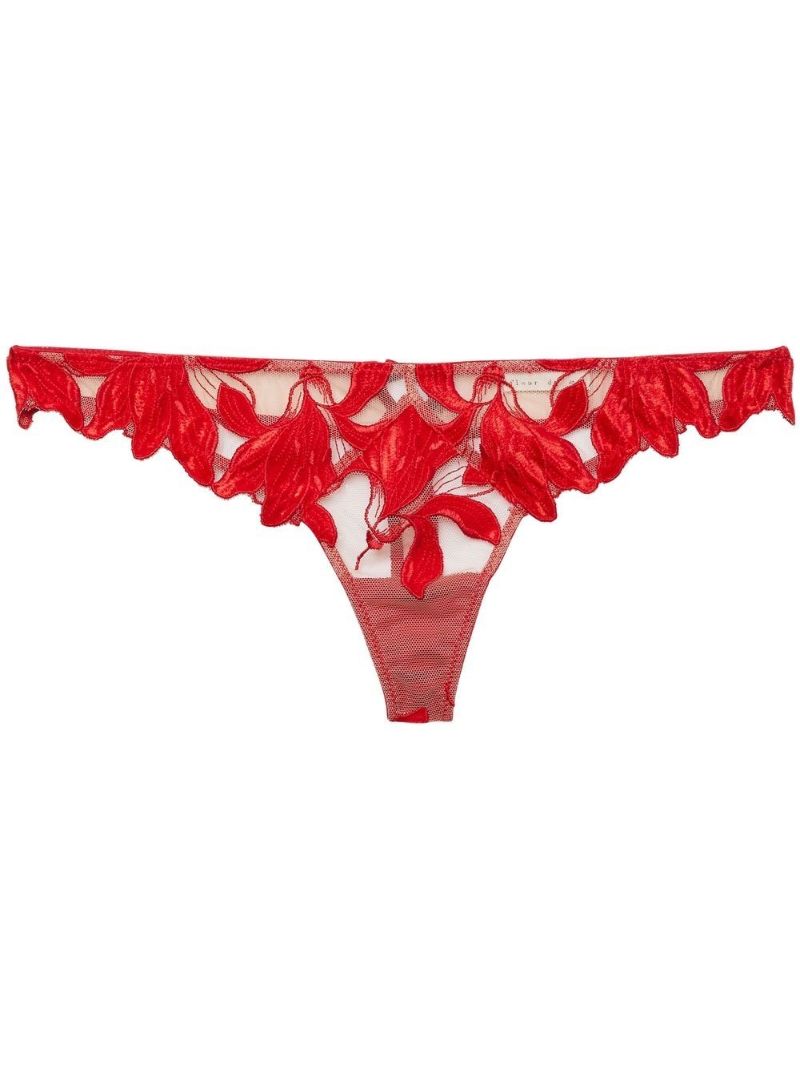 Red Lily Embroidered Thong