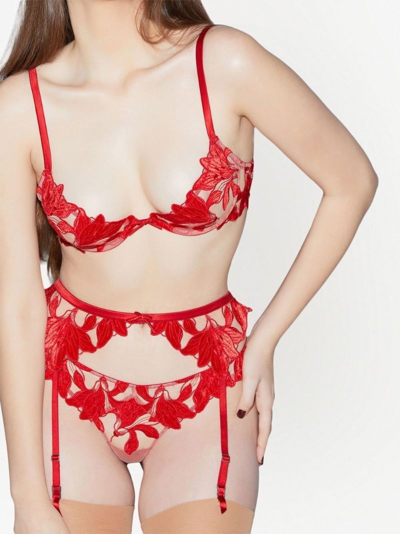 Red Lily Embroidered Thong